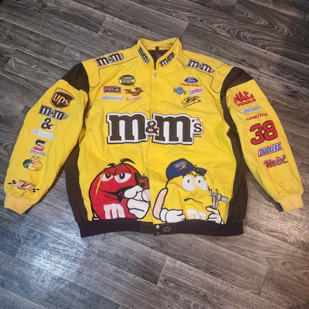 JH Design M&M's Racing #38 Elliot Sadler Jacket NASCAR Sponsor Patches Mens 6XL